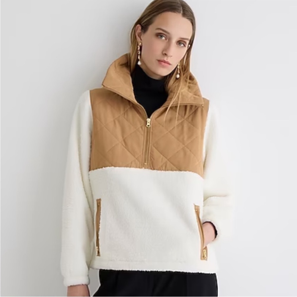 J.Crew Women's Quilted Sherpa Fleece Half Zip Pullover. New with tags.